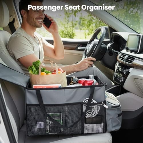 SUNNYNEST Car Seat Organizer-Car Organizer Front Seats Back Seat,with Dividers Cup Holders and Lids Suitable for Front Seats/Back Seat/Trunk Car Accessories Interior (Gray) — view 3