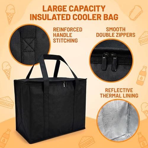 30L Insulated Shopping Bag Large Capacity Double Zip Medium Cooler Bag, Foldable Cooler Bag for Picnic, Camping, Food Delivery, BBQ, Grocery Shopping & Travel — view 3