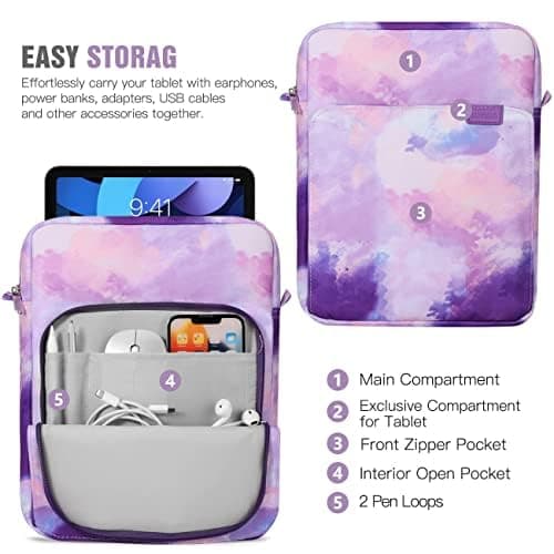 TiMOVO 9-11" Tablet Sleeve Bag Carrying Case with Strap, Watercolor Purple — view 3