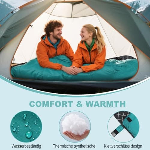 AGEMORE Cotton Flannel Double Sleeping Bag for Adults, Queen Size 2 Person Sleeping Bag for Camping Biking or Backpacking, Waterproof & Lightweight for Truck,Tent or campervan (Lake Blue/Black) — view 5