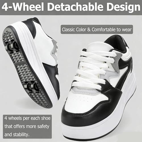 Roller Skate Shoes for Women Girls Sneakers with Detachable Wheels Sport Shoe Suitable for Halloween Christmas Birthday Party Gifts Black — view 3