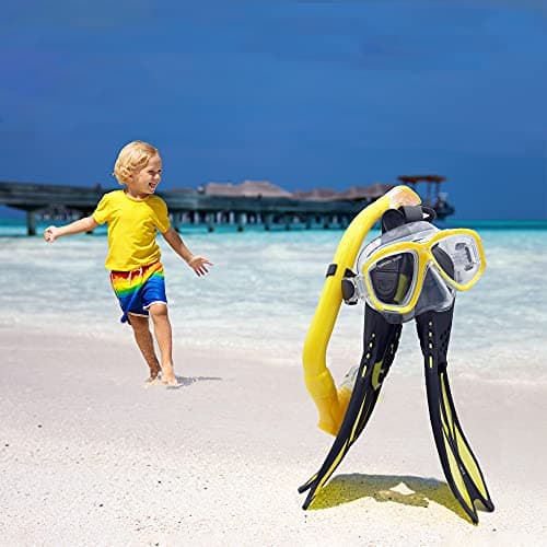 Kids Snorkeling Set with Fins Anti Leak Snorkeling Gear for Kids with Adjustable Flippers, Youth Junior Full Dry Snorkel Set Swimming Goggles with Nose Cover Diving Mask Scuba with Bag, 5-14 Yrs — view 5