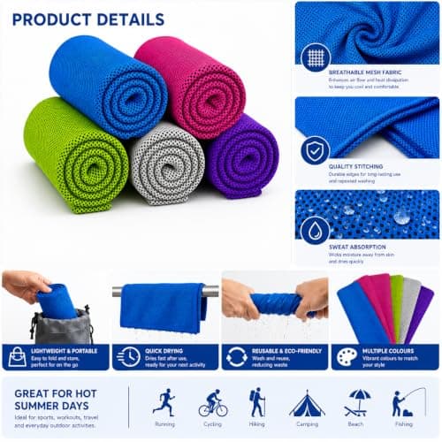 Yrafiostye 5 Pack Cooling Towel Sweat, (40"x12") Quick-Drying Neck Cooling Wraps, Soft & Breathable Chilly Sports Towel Yoga, Sport, Running — view 2