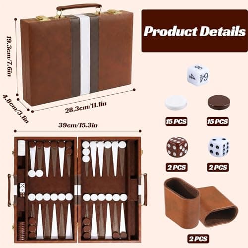 Backgammon Set, 11" Travel Board Game with Premium PU Leather Case& Dices — view 2