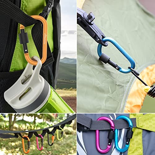 BEEWAY Locking Carabiner, 3 Pack Premium Aluminum Alloy D-Ring Carabiners Key Chain Clip Hook for Camping, Hiking, Traveling, Fishing, Backpack — view 5
