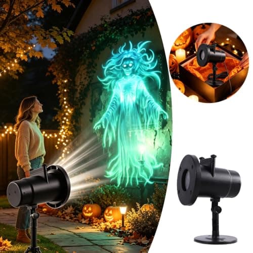 Halloween Projector Window, Panefright with Animated Horror Scenes Plug and Play Hd Star Projection Decorations Outdoor Indoor 3D Lights Mini Smart Movie WiFi Bluetooth Wireless Screen Mirroring — view 2