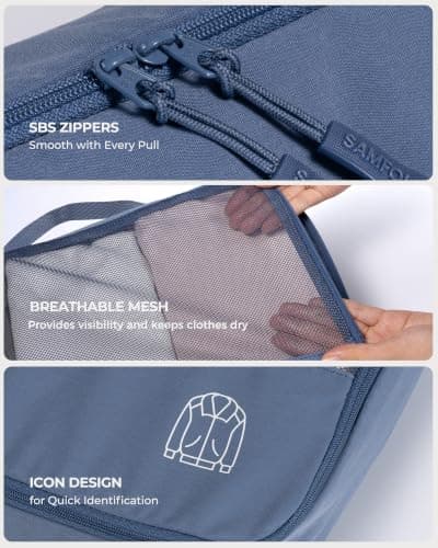 Samfolk Packing Cubes for Suitcases, 8 Set Travel Packing Cubes for Backpack, Lightweight Suitcase Organiser Bags with Laundry Bag,Blue — view 4