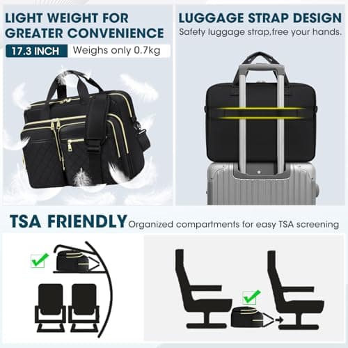 RAINSMORE Laptop Bag for Women 17.3 inch Laptop Briefcase Large Laptop Case Work Computer Bag Messenger Bag for Women Business Office Travel College Black — view 6