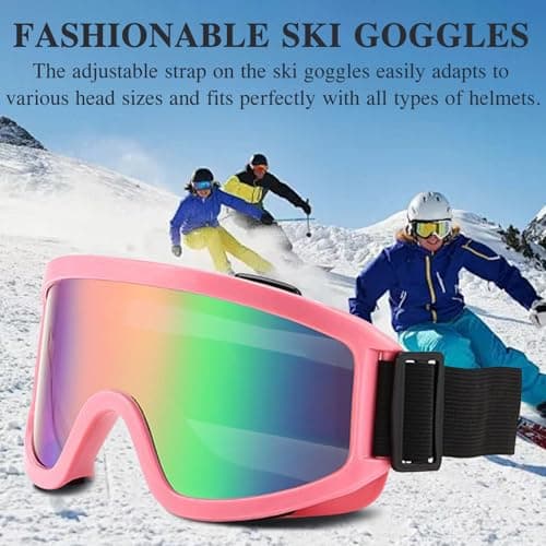 KASESSS Ski Goggles for Men, Anti-Fog Ski Goggles Womens, Anti-Glare Skiing Goggles, Adjustable Ski Glasses, Ski Googles Over Glasses, Snow Goggles UV Protection for Skiing Snowboarding (Pink) — view 3