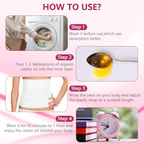 AOOWU Castor Oil Pack, Reusable Castor Oil Pack Wrap Kit, Organic Castor Oil Compression Wrap for Liver Detox with Storage Bag, Castor Oil Wrap Machine Washable Anti Oil Leak (Oil Not Included) — view 6