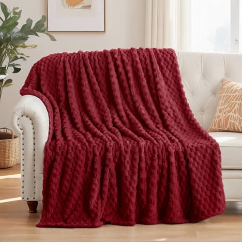 Aisbo Red Throws Blankets for Sofa - Single Fleece Fluffy Bed Throws for Sofas, Soft Warm Fuzzy Blanket for Couch, 130x150 cm — view 2