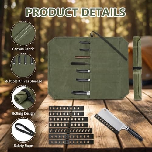 Hounyou 7 Slot Knife Roll Bag for Chefs, Waxed Canvas Knife Case with Knife Guard — view 3
