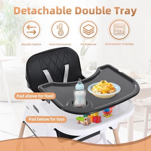 High Chairs for Babies and Toddlers, Adjustable Convertible 3 in 1 Baby High Chair, Portable Compact Baby Infant Feeding Chair Travel Highchair Booster for Toddler, from 6 Month to 3 Years Black — view 4