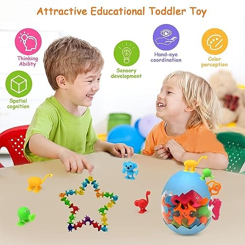 BelleStyle Suction Bath Toys for Kids, 26 Pcs Silicone Sensory Travel Toys with Suction Cup Bees & Animals, Montessori Building Toys for 3-7 Years Old Boys & Girls — view 2