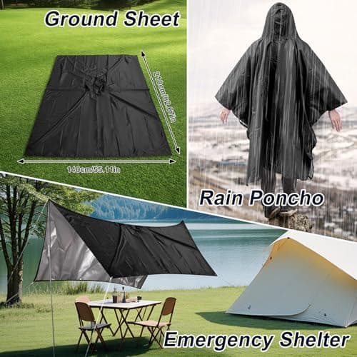 Dr.Fish Waterproof Rain Poncho for Adults, Lightweight Hooded Rain Coat Jacket with Pockets, Breathable Ripstop Rainwear for Hiking Camping Cycling, Packable with Storage Bag Black-Sliver — view 5