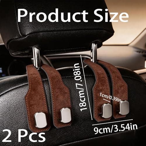 Brown Car Headrest Hooks 2 Pack, Rotating Car Seat Hooks for Bags — view 2