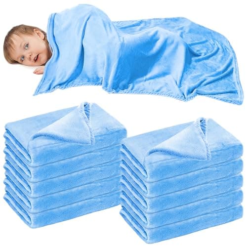 10 Pack Nursery Cot Blankets, 100 x 150 cm Blue Soft Flannel Nap Blankets