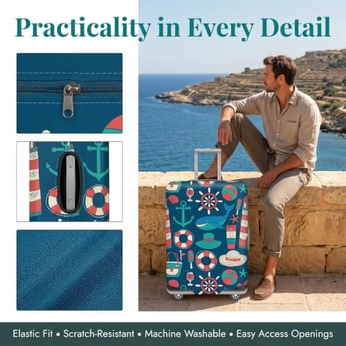 Oridaceae Elastic Suitcase Cover, Travel Luggage Cover Suitcase Protector Washable, Reusable and Dustproof, Polyester Trolley Case Covers with Zipper (Beach and ocean patterns, M (22-25 Inch)) — view 6