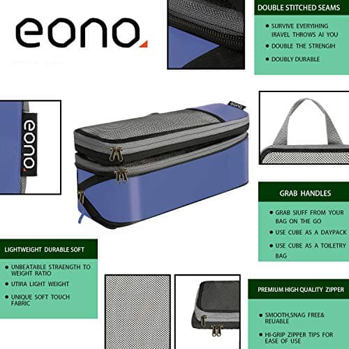 Eono Compression Packing Cubes, Luggage Organiser Set, Extensible Suitcase Organiser, Packing Organisers for Suitcases, Packing Cubes for Travel or Home Storage - Navy, 6 Set — view 6