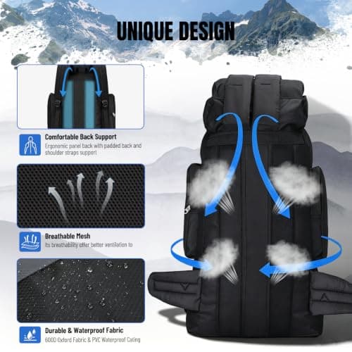 80L Hiking Camping Backpack Men Women Waterproof Large Capacity Hiking Rucksack Travel Backpack Outdoor Sport Travel Daypack Bag Molle Rucksack for Camping Hunting Travelling Trekking Climbing — view 5