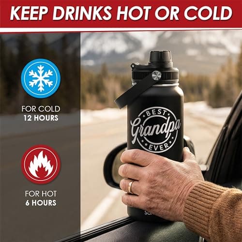 Grandpa Gift from Kids, Insulated Stainless Steel Water Bottle 32oz, Best Grandpa Ever, Vacuum Chug Lid Travel Tumbler for Men Granddad Papa, Gift for Birthday Christmas Fathers Day — view 3