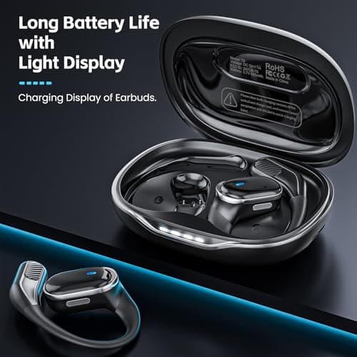 TRAUSI Open Ear Headphones, Wireless Bluetooth Earbuds, 80H Playtime Stereo Ear Buds with ENC Noise Cancelling, IPX7 Waterproof Over Ear Earphones with Earhook for Sports/Running/Gym/Workouts (Black) — view 3