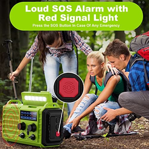 Solar Hand Crank Radio, 5-Way Powered AM/FM/SW Emergency Radio for Outdoor with 5000 mAh Capacity Battery, Portable Radio with USB Charger, LED Flashlight, Reading Lamp, SOS Alarm and Compass Green — view 3