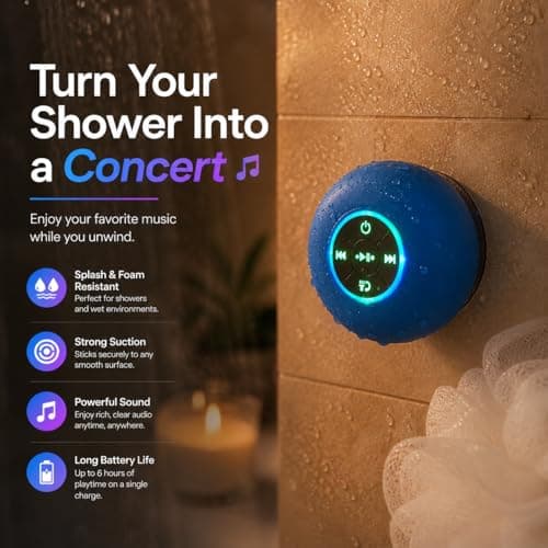 Luzsco Waterproof Bluetooth Shower Speaker with LED – Portable Wireless Mini Speaker with Mic & Suction Cup, IPX4 Water Resistant for Shower, Travel, Pool, River Floating, and Outdoor Fun — view 2