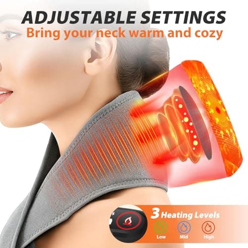 Grey Cordless Neck Heating Pad with Vibration Massage, Portable Neck Warmer with 660nm Red Light, 3 Heat Levels, 3 Vibration Modes, and 3000mAh Battery, Suitable for Women Men, 85cm Length — view 2