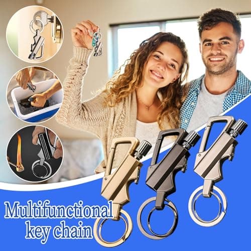 Permanent Match Infinity Lighter with Multitool Keychain, 3 in 1 Keychain Lighter, Waterproof Matches for Outdoor Survival, Men Gifts (Gold) — view 2