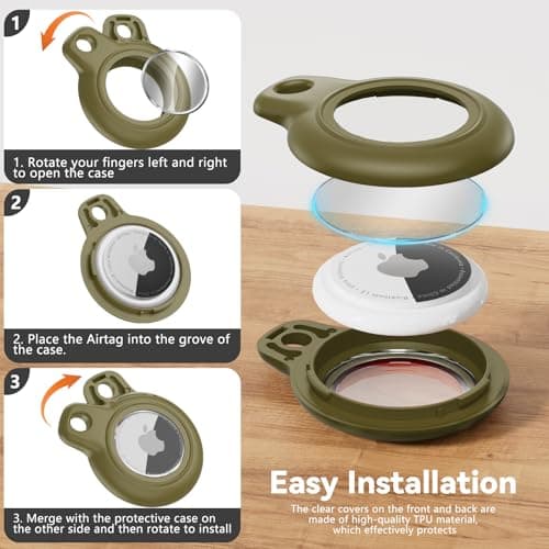 TNSNK for AirTag Holder Keyring, 4 Pack,Black+Light Brown+Brown+Army Green — view 6