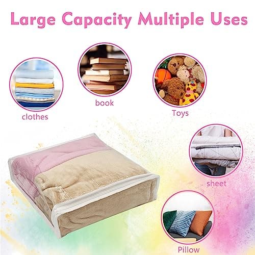 Sibosen 20 Pcs Clear PVC Zippered Clothes Storage Bags,26 x 26 x 6 cm Clothes Blankets Storage Bags for Sweater Clothes Bed Sheet Quilt Organizer with Zipper for Closet Linen Sweater Bed Sheet — view 5