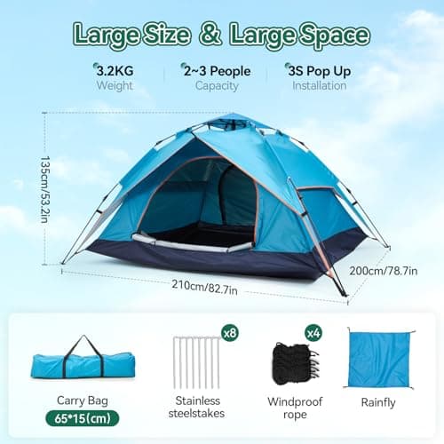 Warmiehomy 2-3 Man Pop Up Tent Double Layer, Blue — view 6
