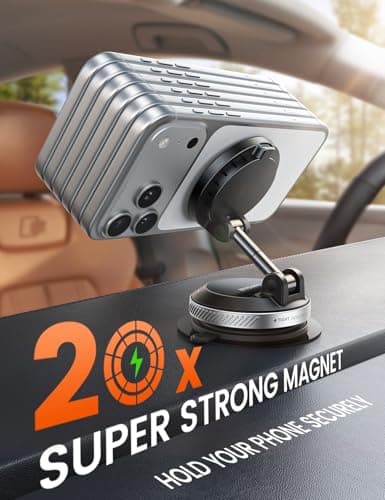 Lamicall for MagSafe Car Mount Charger, 15W Magnetic Wireless Car Charger, 70 Lbs Vacuum Suction Cup Phone Mount 360° Adjustable with Dual USB-C Ports, for iPhone 17 Pro Max 16 15 14 13 12 - Sliver — view 5