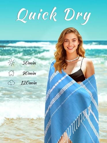 Ouxiaobai Turkish Beach Towel Oversized - 40"x70" Quick Dry Sand Free Thin Beach Towels for Adults, Extra Large Lightweigh Travel Towel(Sky Blue) — view 2