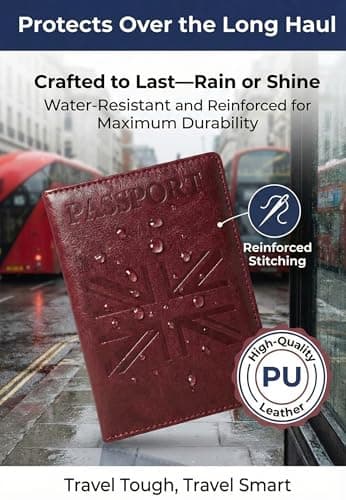 MOIRENTO Passport Wallet - Union Jack Style Embossed Logo, Slim Ticket Holder with Passport Slot - Wine Red UK Passport Cover, Mens Travel Wallet, Womens, Passport Holder, British Passport Case WRed — view 5