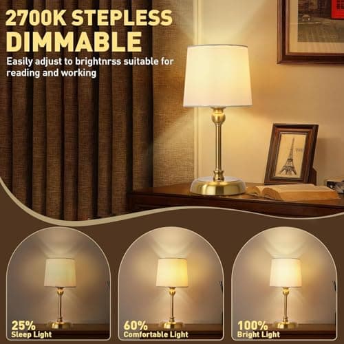 Rechargeable Cordless Table Lamp, 6000mAh Battery Bedside Lamp with Touch Dimming & Brightness Memory, Portable LED Lamp, Warm 2700K Small Dimmable Lamps for Bedroom, Living Room, Indoor - Gold — view 4