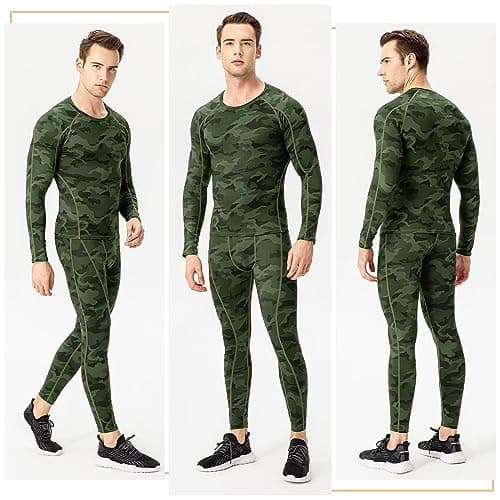 Sillictor Mens Base Layer Tops for Ski Golf Cycling UPF 50+ Mens Compression Tops Long Sleeve Running Tops for Men Quick Dry Gym Football Underlayer,Cool High Wicking Muscle Support Camo Green M — view 2