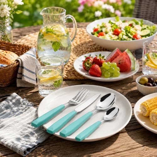 EXZACT 16pcs Cutlery Set Stainless Steel Wide Handles Serves 4 Turquoise — view 4