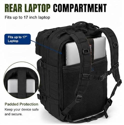 45L Military Tactical Backpack, MOLLE Assault Pack for Hiking Camping Black — view 3