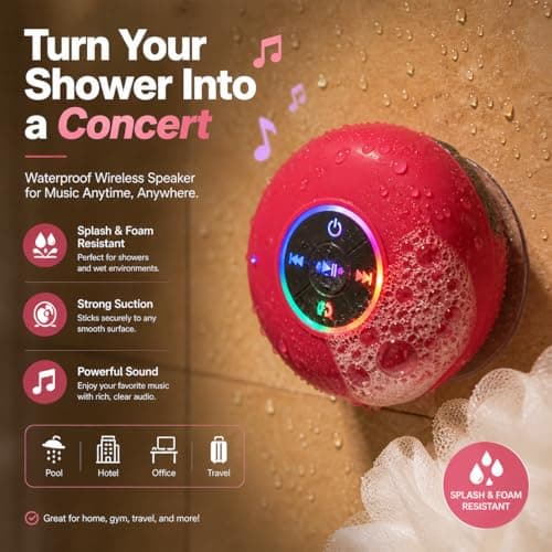 Luzsco Waterproof Bluetooth Shower Speaker with LED – Portable Wireless Mini Speaker with Mic & Suction Cup, IPX4 Water Resistant for Shower, Travel, Pool, River Floating, and Outdoor Fun (Plum) — view 2