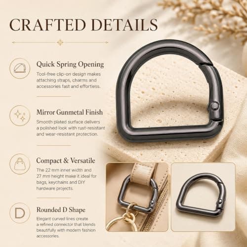 Shentu Heavy-Duty Zinc Alloy Anti-Fade D Ring Carabiner Clips, 2pcs Metal Spring Open Buckles for Purse Strap Replacement, Small D Shaped Bag Clasp Connector Repair Keyring for Handbag Backpack — view 4