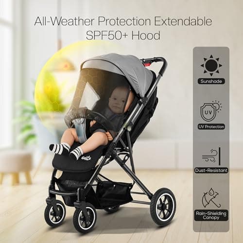 FK Sports Baby Pushchair Stroller Pram from Birth to 3 Years Lightweight Foldable Travel Buggy with 5-Point Harness, Adjustable Seat and Oversized Basket with Cup Holder Smooth Swivel Wheels (Grey) — view 4