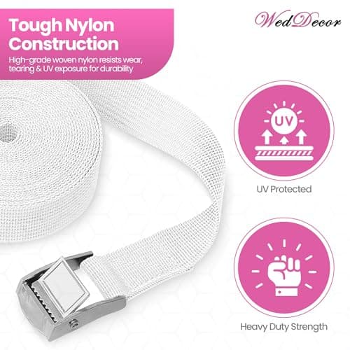 WedDecor Metal Cam Buckle Tie Down Straps 25mm Nylon Straps 1m, White, 1pc — view 4