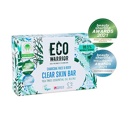 Eco Warrior Charcoal Clear Skin Soap Bar - Vegan, Cruelty Free, No SLS or Parabens, Whole Body Soap, Moisturising Charcoal, Grapeseed and Anti Bacterial Tea Tree Essential Oil, Eco Friendly Soap 100g — view 2