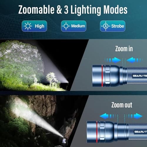 GEARLITE Rechargeable LED Torch, 2000LM Torches LED Super Bright with 3 Modes, Portable Small Torch with Battery, Waterproof Flashlight Zoomable for Power Cut, Emergency, Camping, Hiking, Outdoor-Blue — view 5