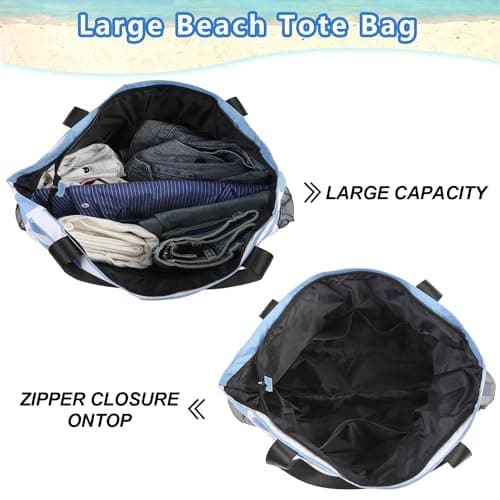 TAHAVICE Beach Tote Bags for Women with Zip, Large Waterproof Beach Bag with Pocket, Summer Beach Bags for Travel, Shopping, Pool, Gym — view 4