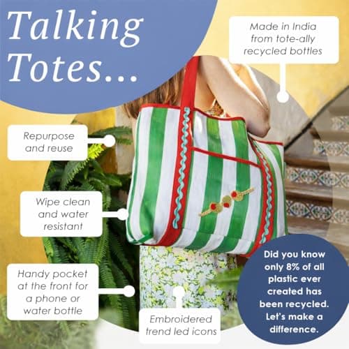 Talking Tables Strong Large Tote Bag with Olive Design Reusable Recycled Plastic Shopping Bag Travel Tote Water Resistant for Beach Picnics and Everyday Carry Lightweight 39cm x 46.5cm — view 5