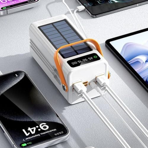 Solar Powered Bank - 50000mAh 120W Portable Charger Fast Charging Powers Bank With Built-in Cables And LED Light, For Phones, Tablets, Laptops, Camping, Hiking, Travel Outdoor — view 3