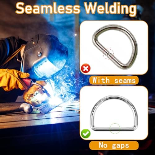 Aiyorse 9 Pack 1 Inch D Ring, 3mm Thickness Stainless Steel Heavy Duty D Rings for Bag & Dog Collars, Welded Metal Silver D Rings for Backpack, Webbing Straps, Belt, Leash, DIY Crafts, Mixed-Color — view 3